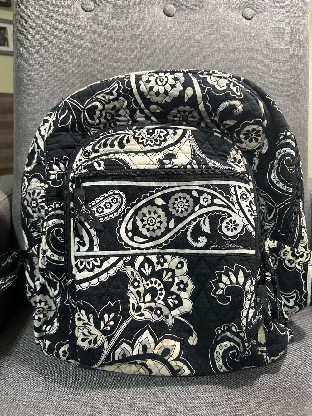 Vera Bradley Black and White Paisley Quilted Backpack